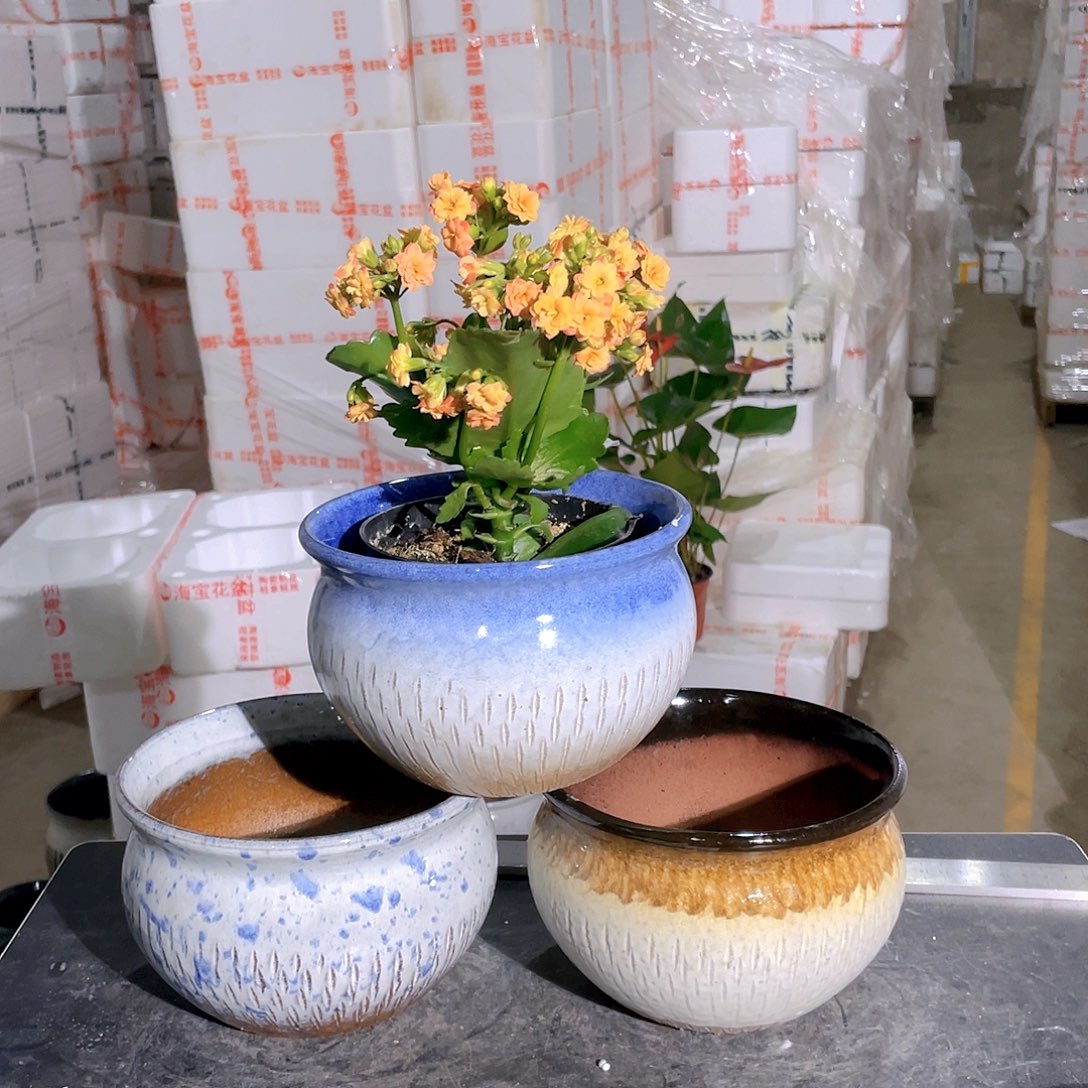 圆口陶盆三个装口16高11