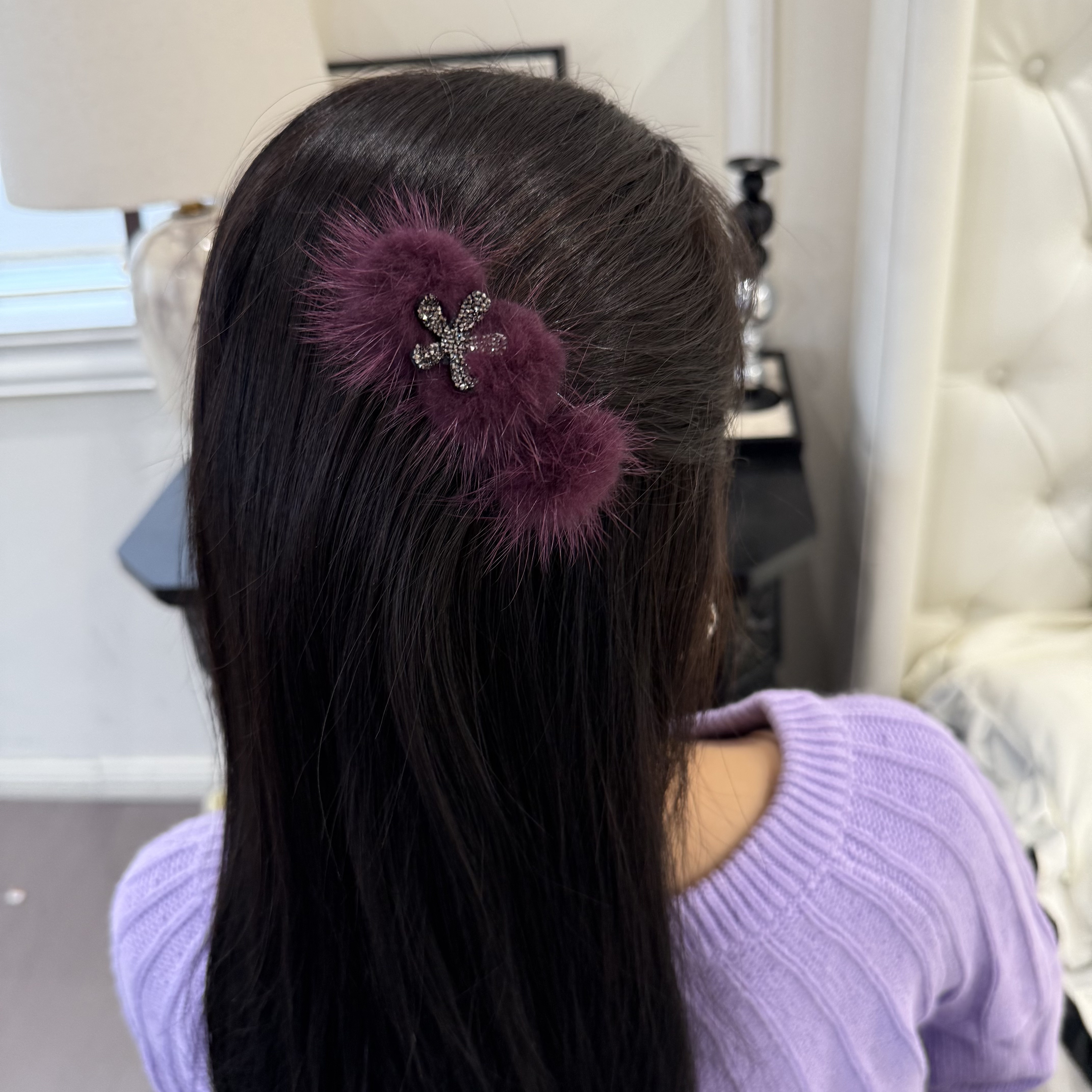 新款精致轻奢红色水貂毛超纤花花高级感时尚插梳5550