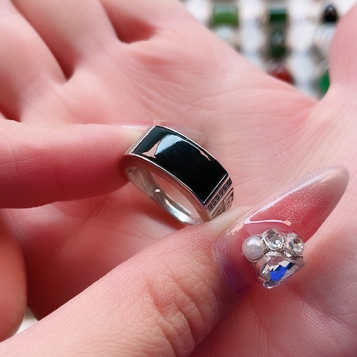 和田玉戒指银S925镶嵌