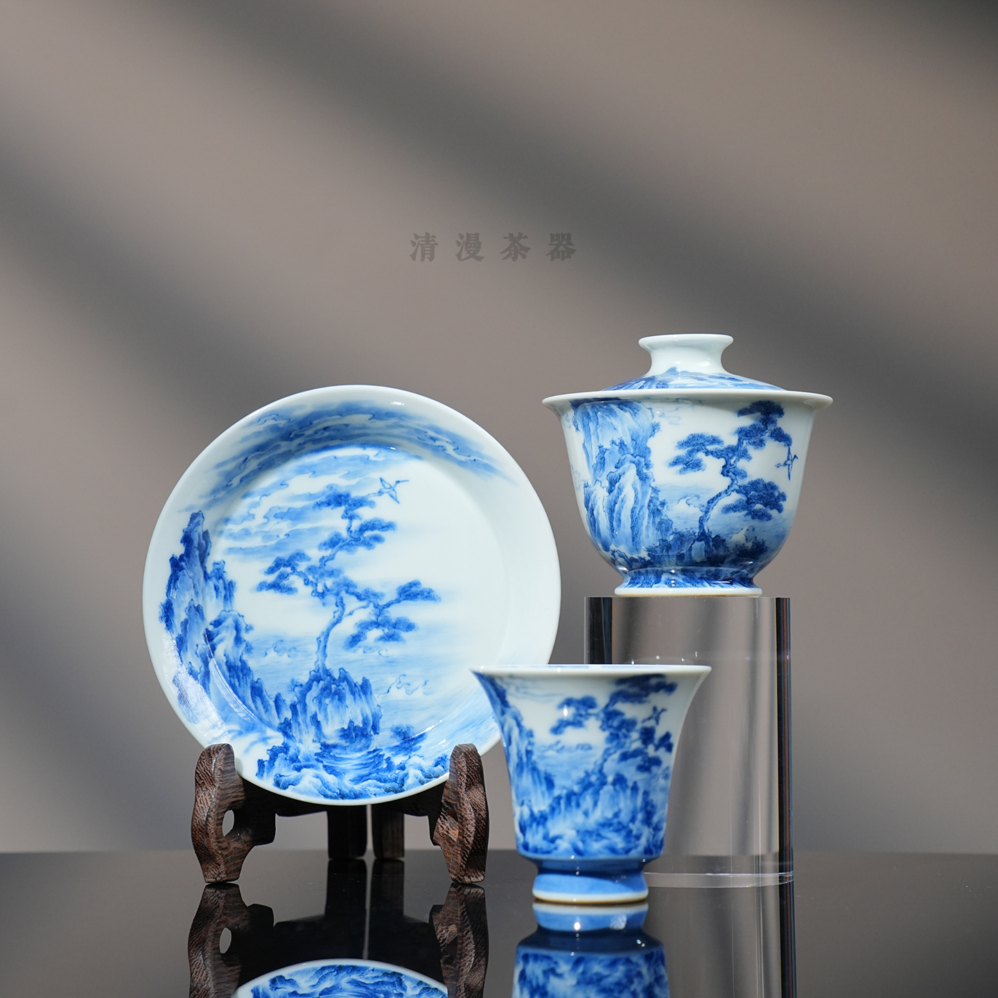 景琳藏松鹤迎春茶具 景德镇北派山水高档手工手绘送礼喝茶茶具