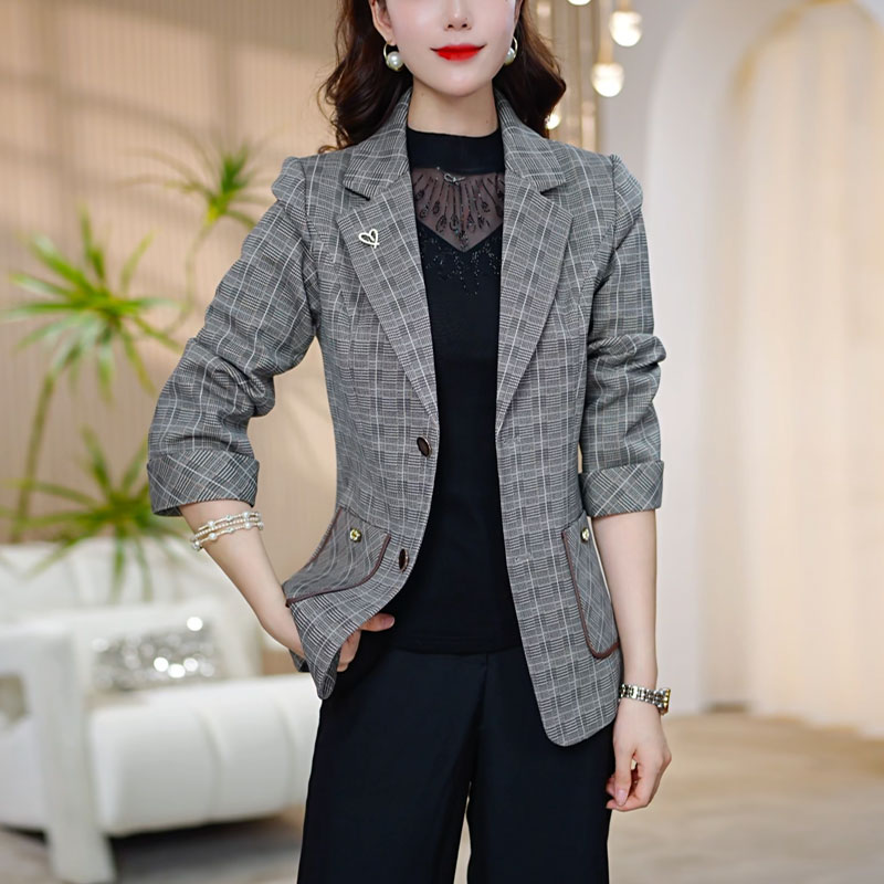 【莫瑞定制】格子小西装外套女2025年秋季新款洋气中年妈妈西服上衣