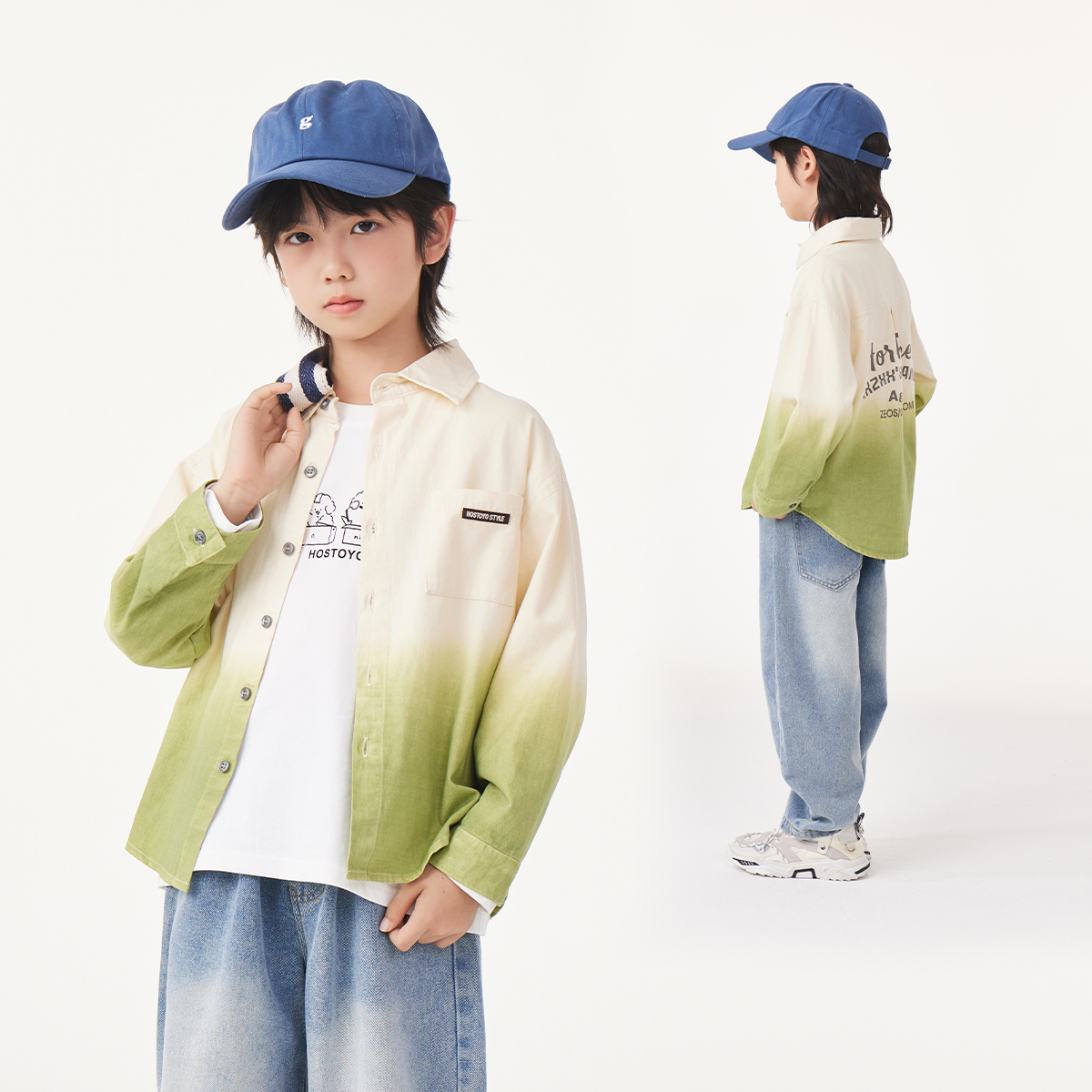 皇室童缘男童撞色渐变衬衫2025秋季新款17330129006