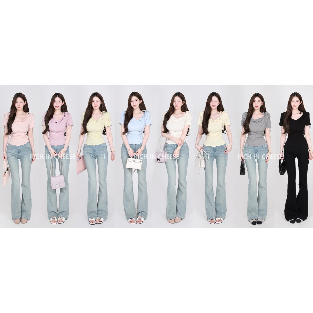 RICH IN CHEESE 夏日韩味  弹力针织短袖T恤短款时尚百搭夏季修身