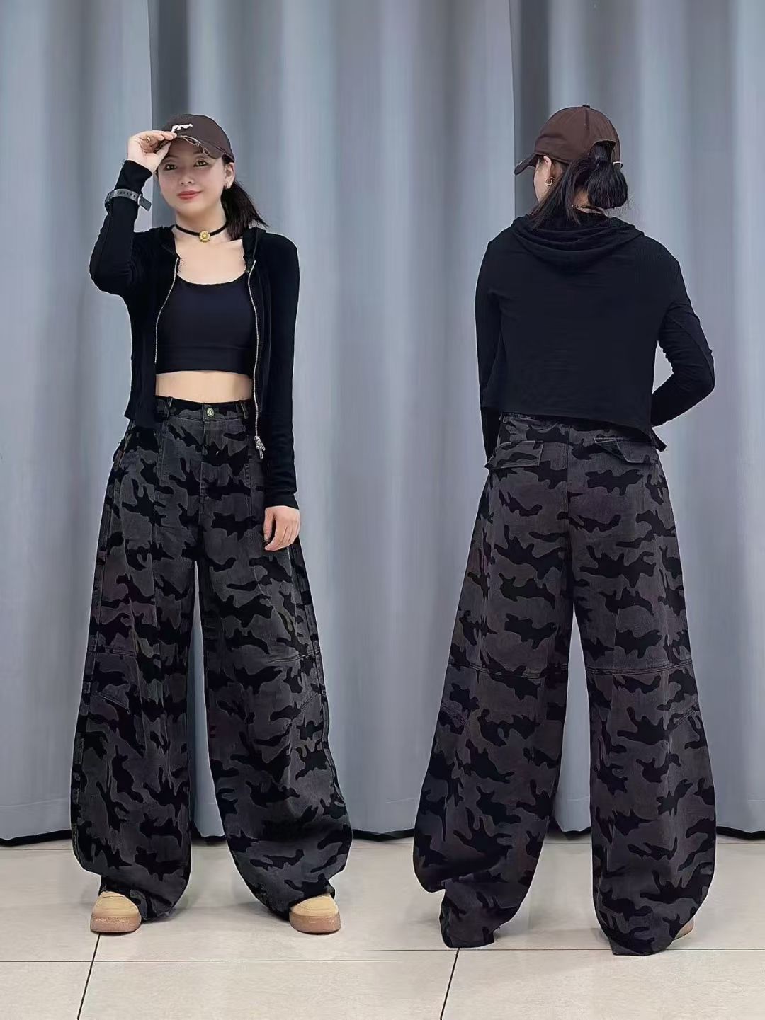 XD新品3915款美式迷彩水洗牛仔弯刀裤