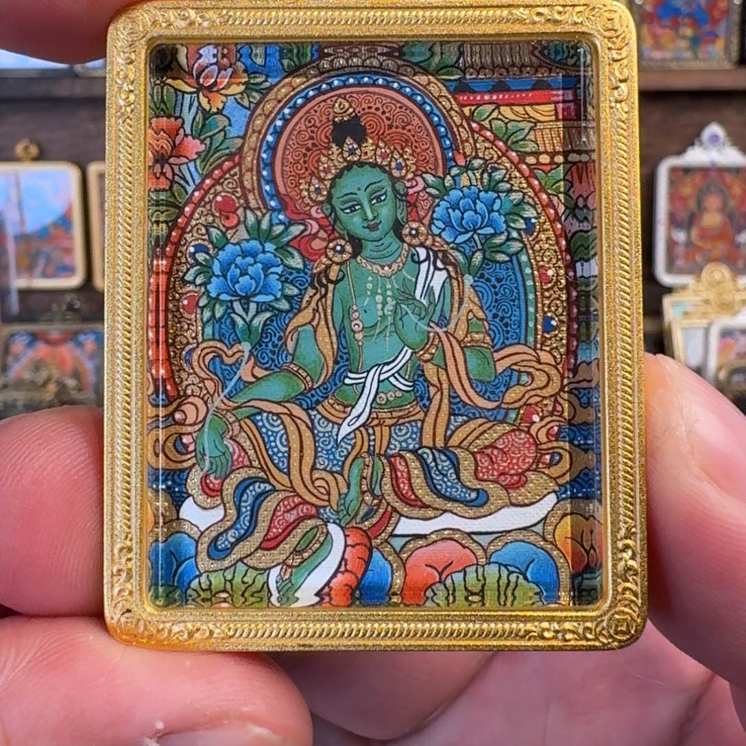 健***天吊坠纯手绘唐卡绿度母