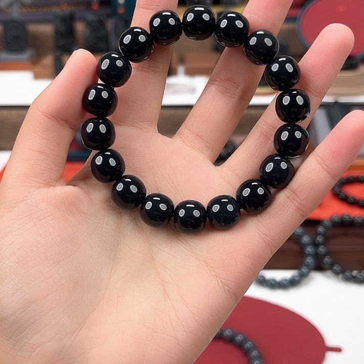 和田玉未镶嵌手串卡12精工老型珠95墨