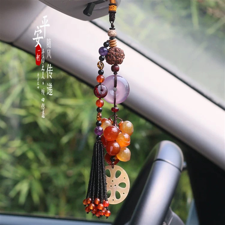 天然玉石玛瑙车内挂件装饰平安扣仙桃吉祥健康