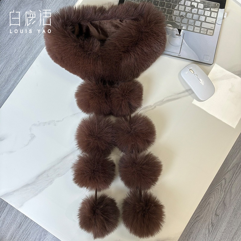 【商场同款新品】白鹿语时尚保暖磁吸扣毛绒球球围巾（播）BX20497