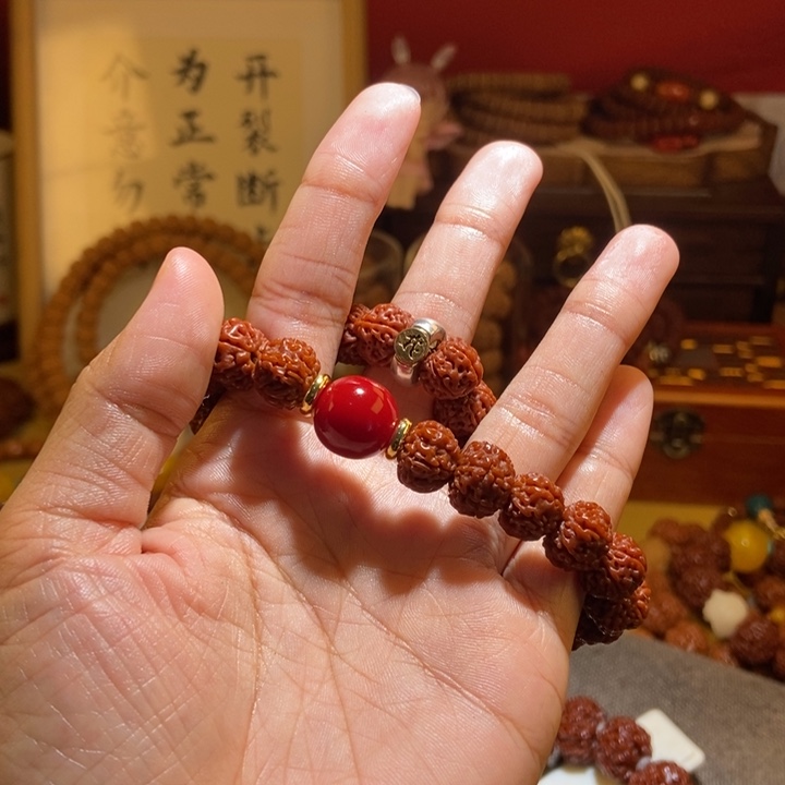 吊坠金刚菩提126玉化单金色隔片红珠-➕金标