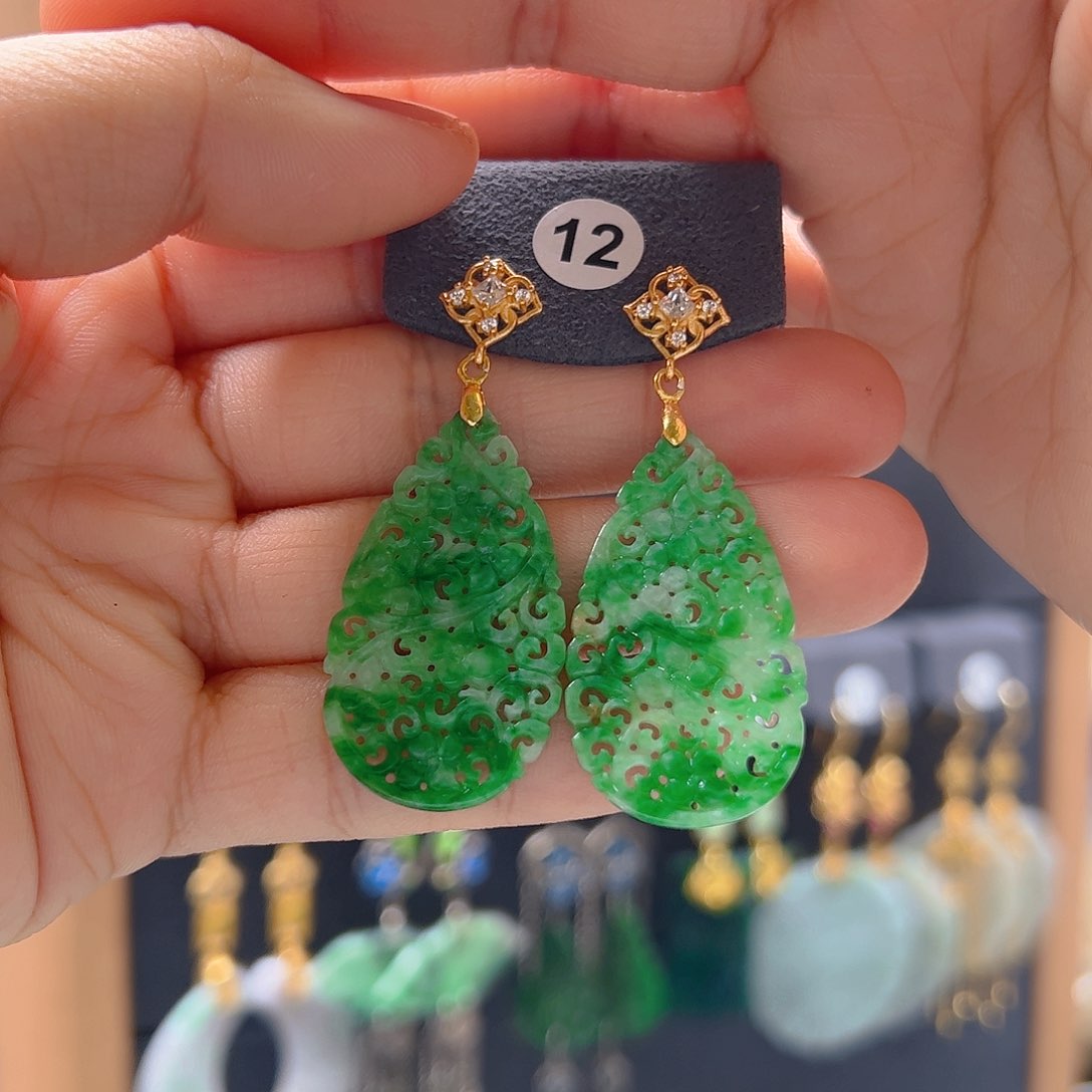 银S925镶嵌翡翠耳饰