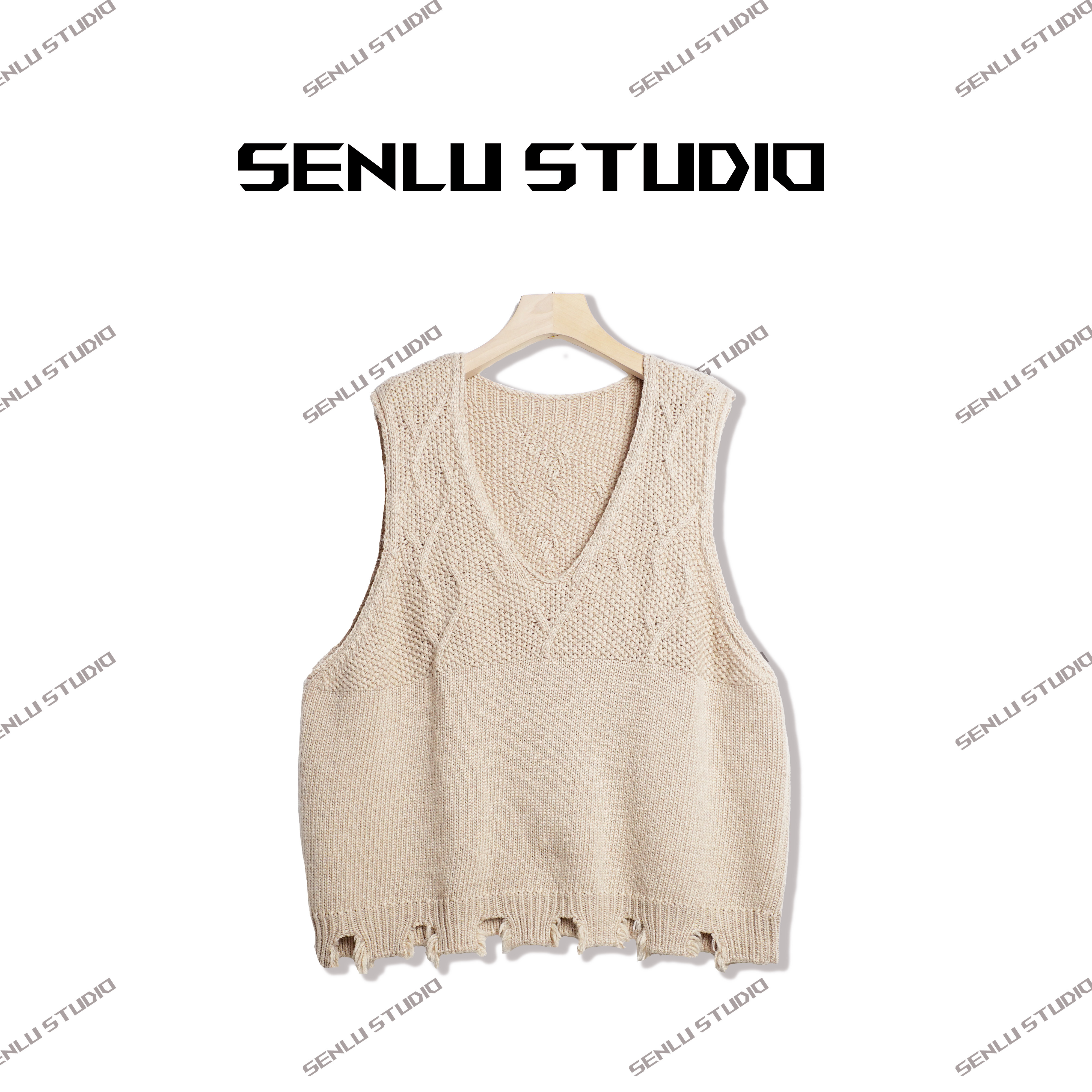 森鹿秋冬森系百搭休闲针织绞花羊毛衫气质毛衣背心衣长57胸围126