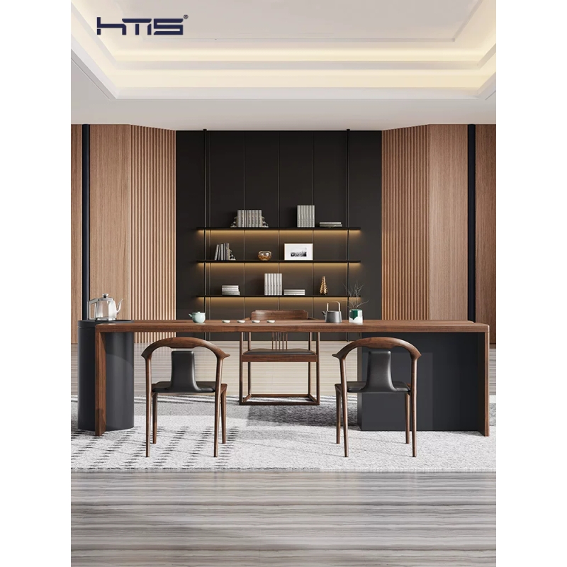 HMS汉玛思纯实木岩溪茶台办公接待区茶桌全实木商务黑胡桃茶桌椅