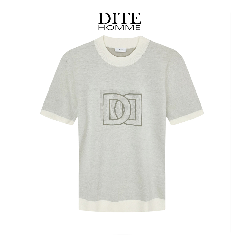 DITE男装 撞色羊毛衫T恤25秋季男士简约复古经典百搭针织刺绣圆领