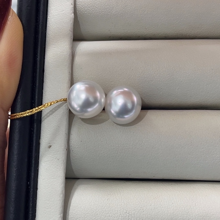 海水珍珠耳饰18K金镶嵌10-11mm