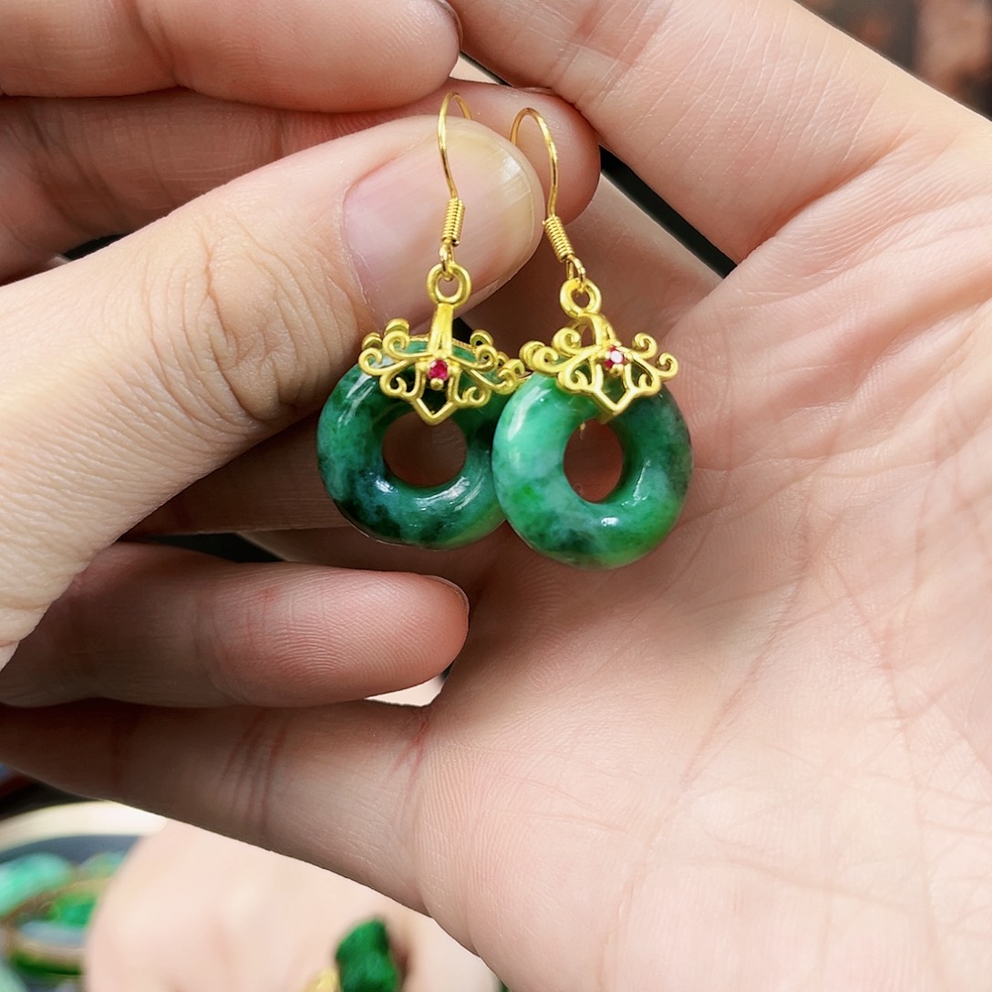 翡翠耳饰银S925镶嵌耳饰