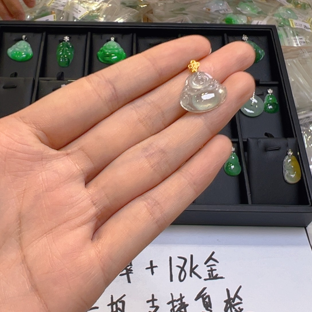 翡翠18K金镶嵌吊坠(不含链)