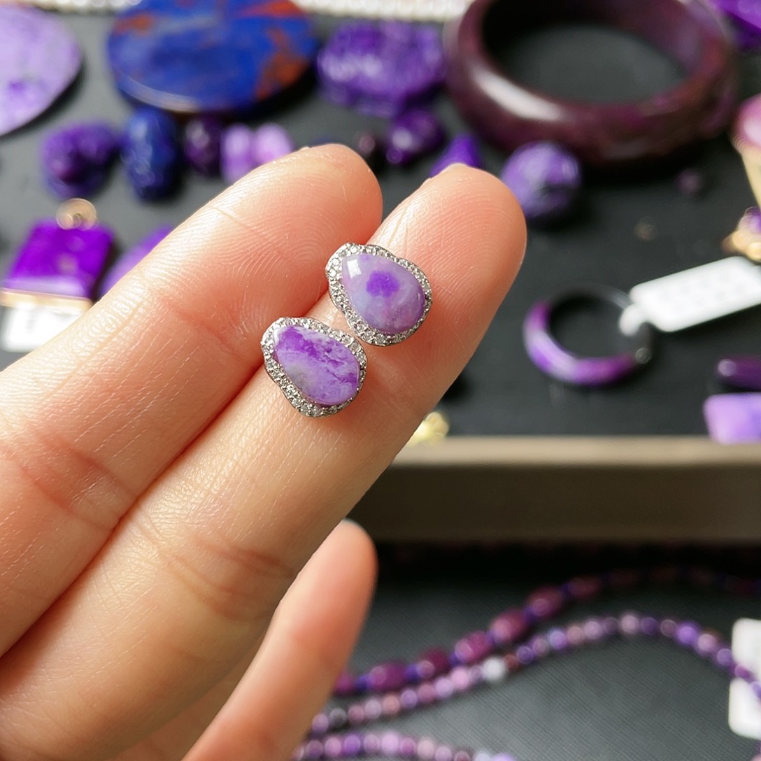 苏纪石（舒俱来）耳钉银S925镶嵌