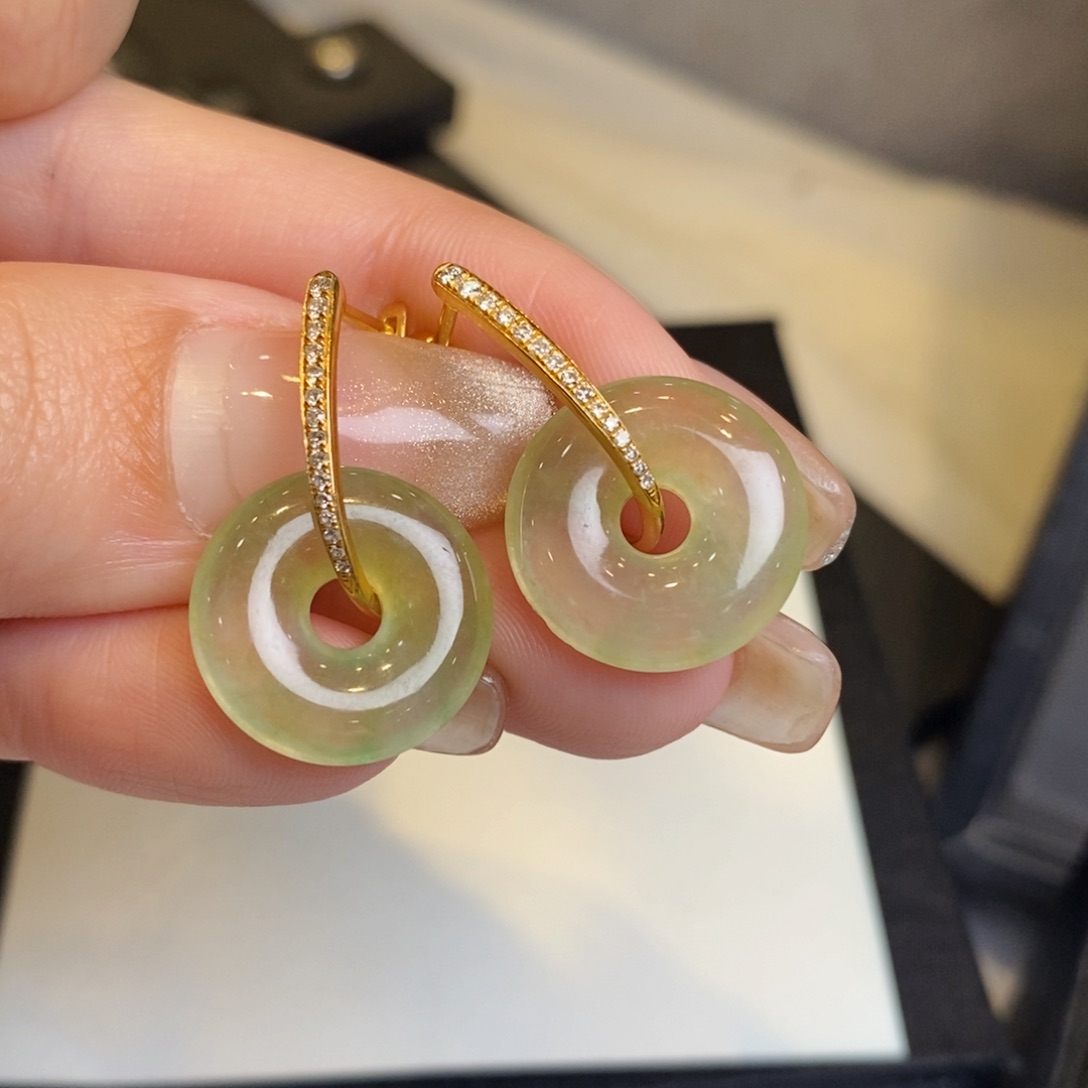 翡翠耳饰18K金镶嵌甜甜圈