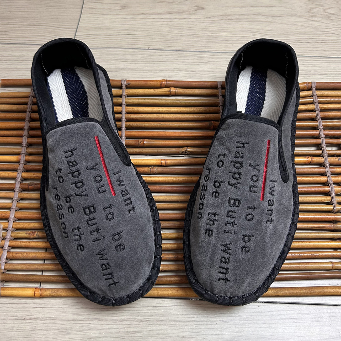 老北京布鞋男款字母刺绣开车鞋韩版百搭潮流懒人鞋厚底防臭手工鞋