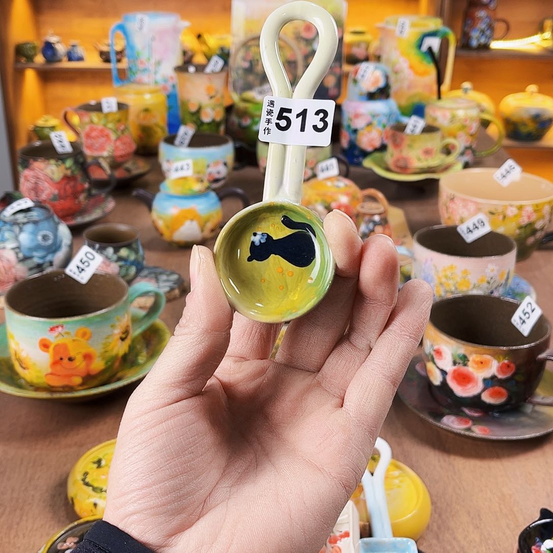 杯纯纯油画风瓢羹