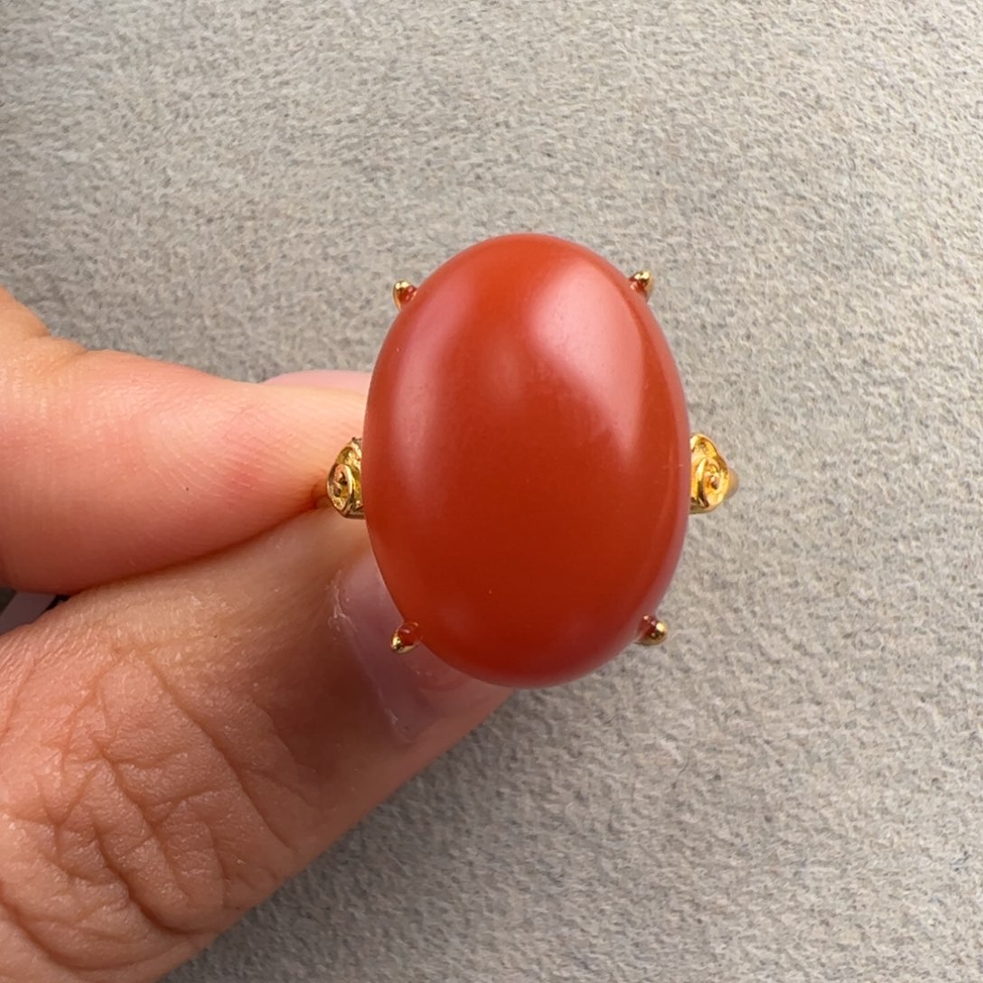 南红玛瑙银S925镶嵌（保山满肉戒指17*12）