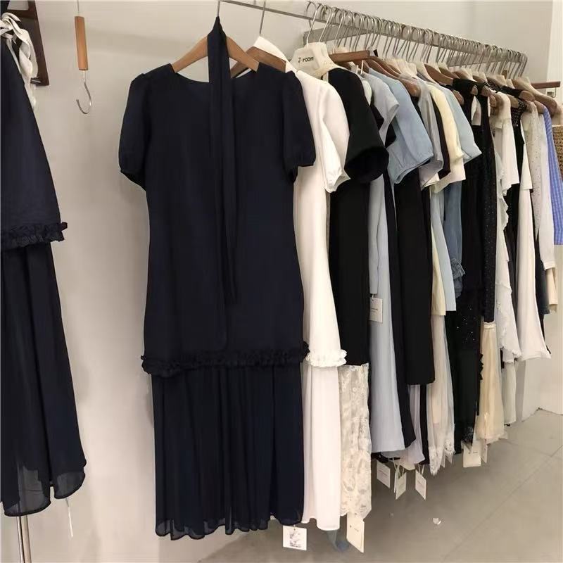 429/289958 /160年夏季新款圆领短袖两件套泡泡袖气质中长裙