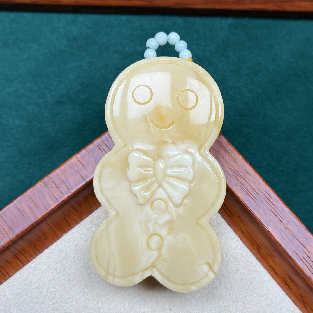 天然蜜蜡白蜡姜饼人，抖音基地发货，带证书