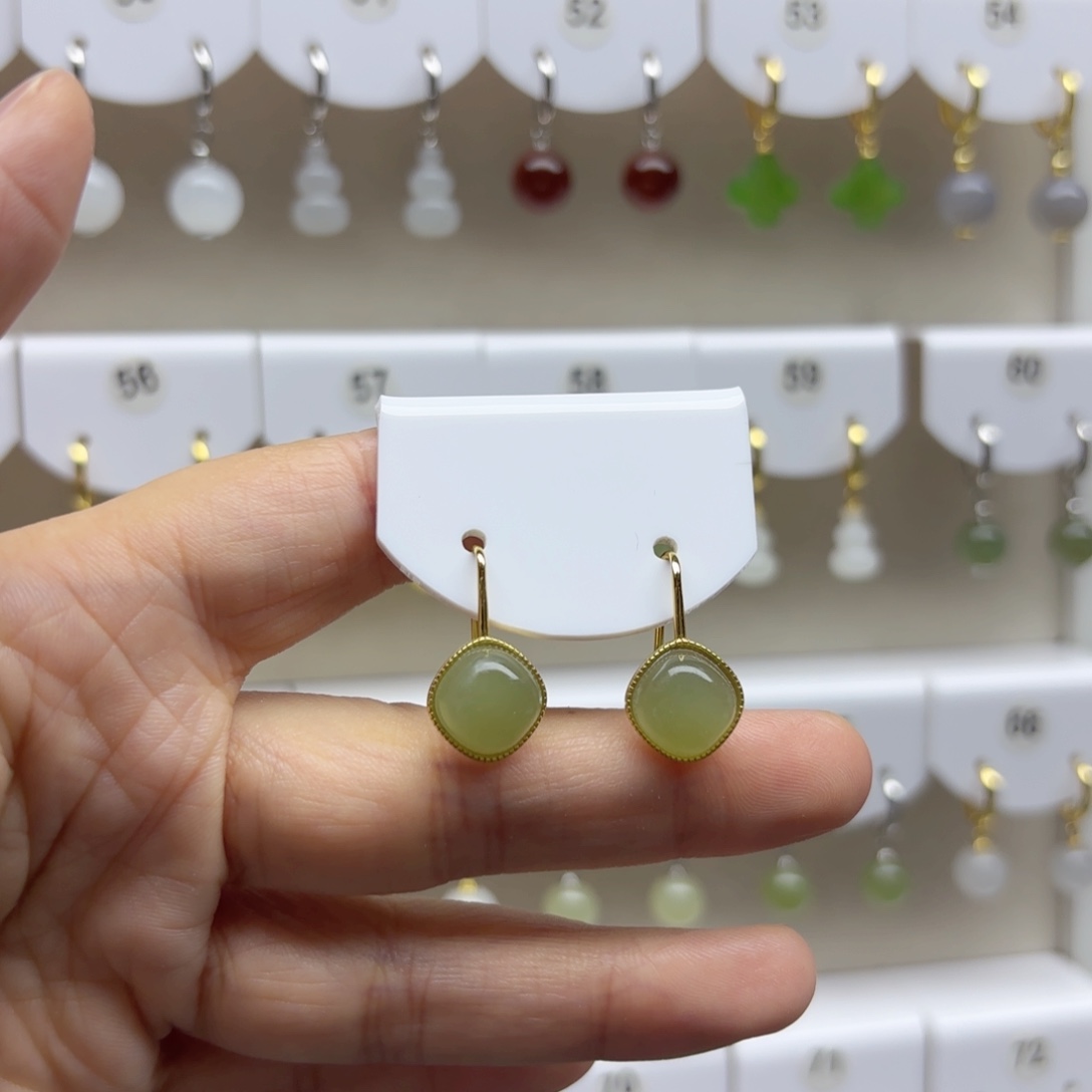 银S925镶嵌和田玉耳饰