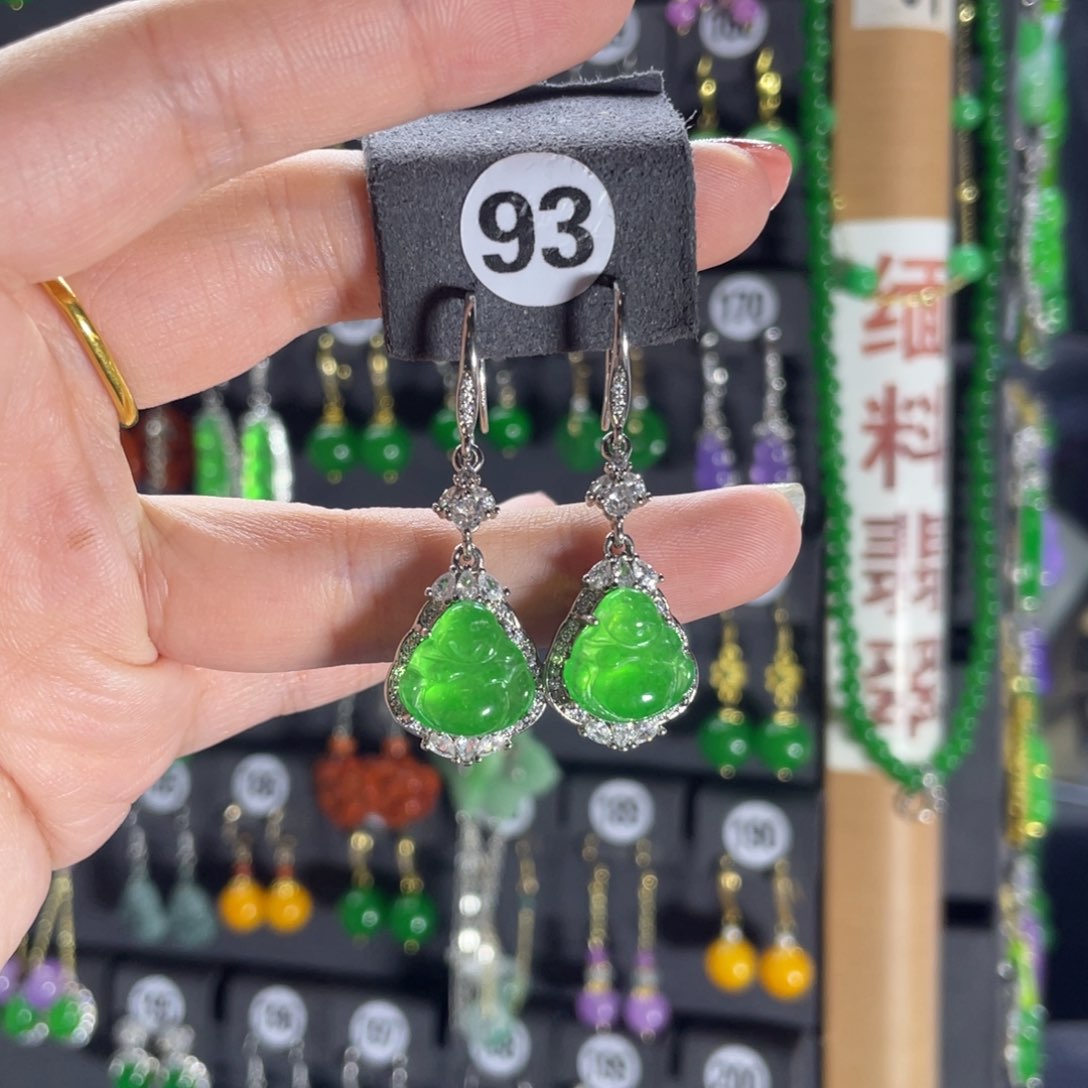 银S925镶嵌翡翠耳饰93