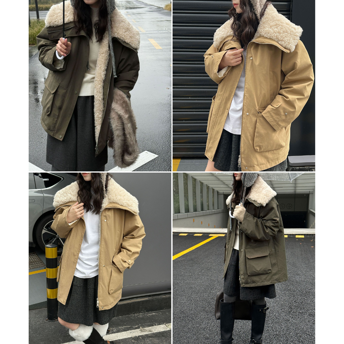 中长款内里羊羔毛+羽绒拼接加绒外套女冬季保暖宽松派克羽绒服女