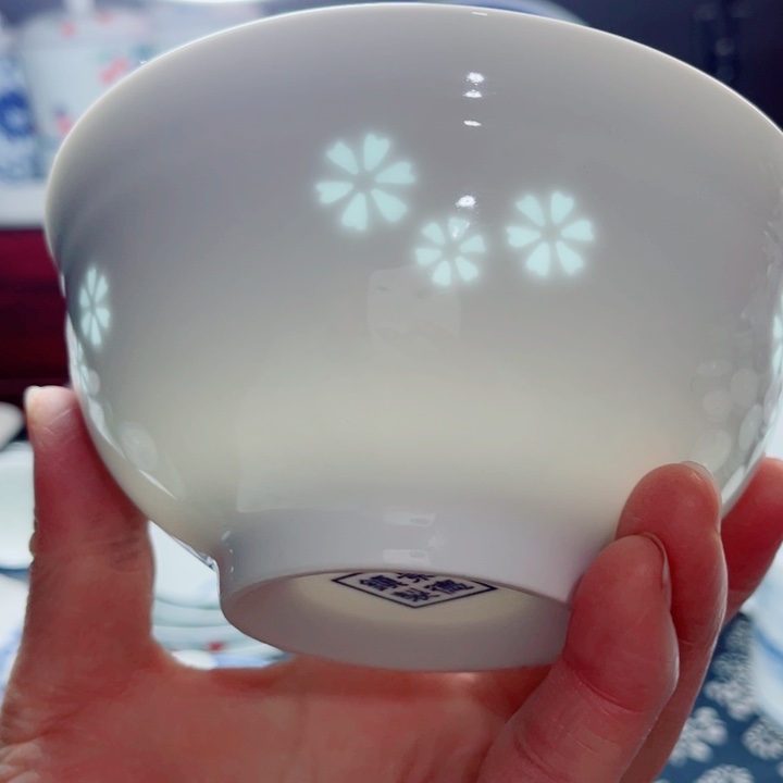 青花玲珑5寸饭碗三星花素玲珑