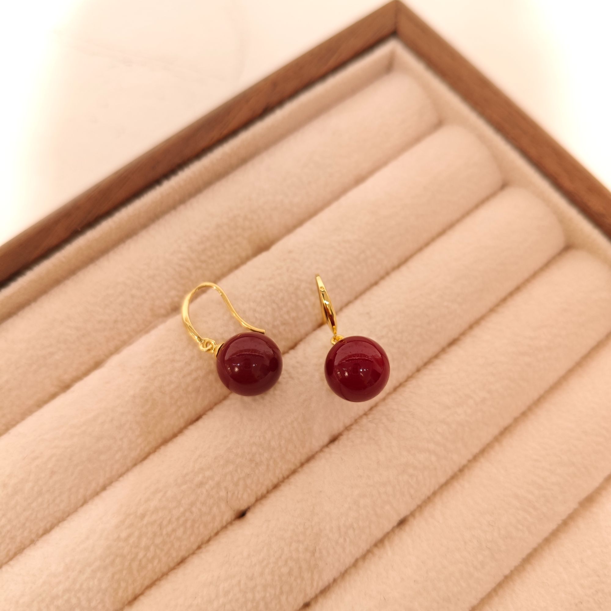 铜合金琉璃耳饰 新年红豆耳环气质时尚PJ-0001