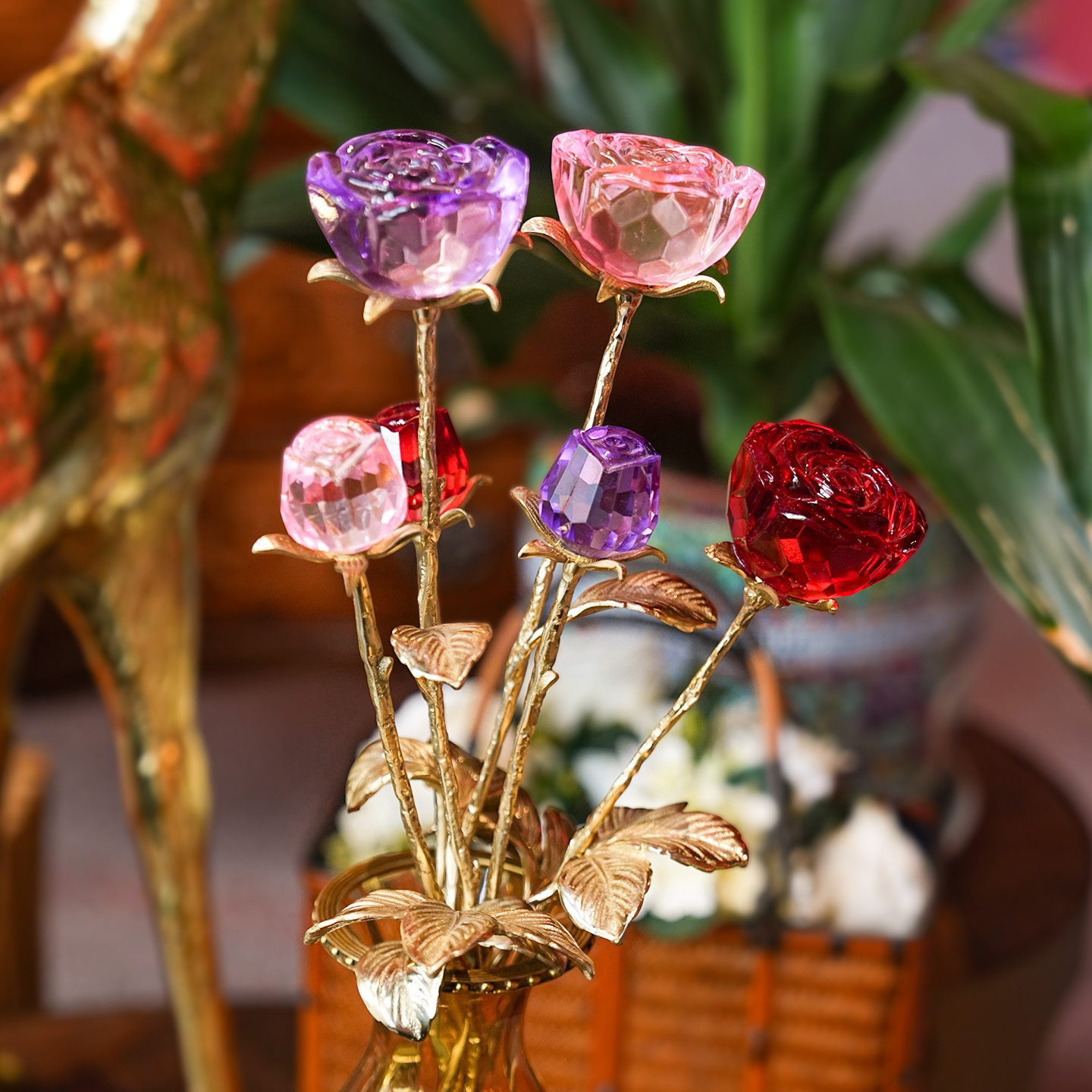 【本尼家】HY01水晶玫瑰花永生花生日礼物情人节送礼装饰摆件