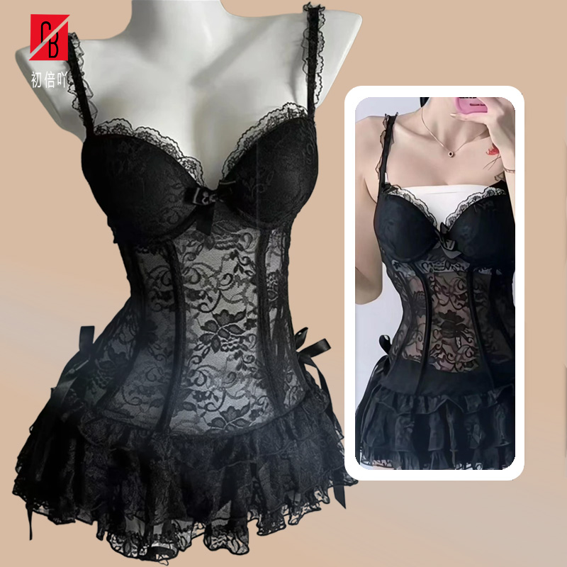 初倍吖大码【80-155】高级冰丝趣味性感诱惑黑色激情免脱秘书睡衣