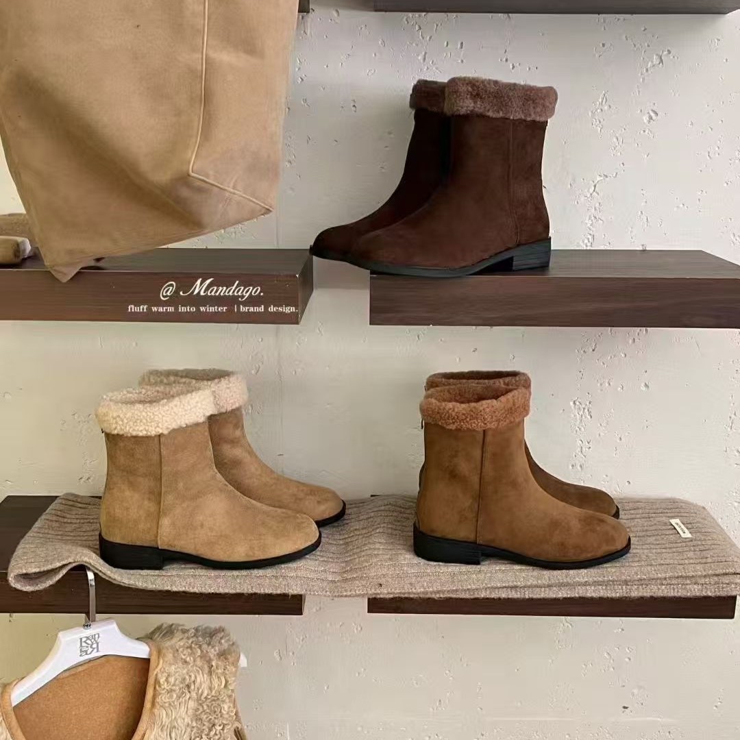 芒大果2689冬日氛围感羊羔毛女款显瘦百搭加绒保暖短靴马丁靴