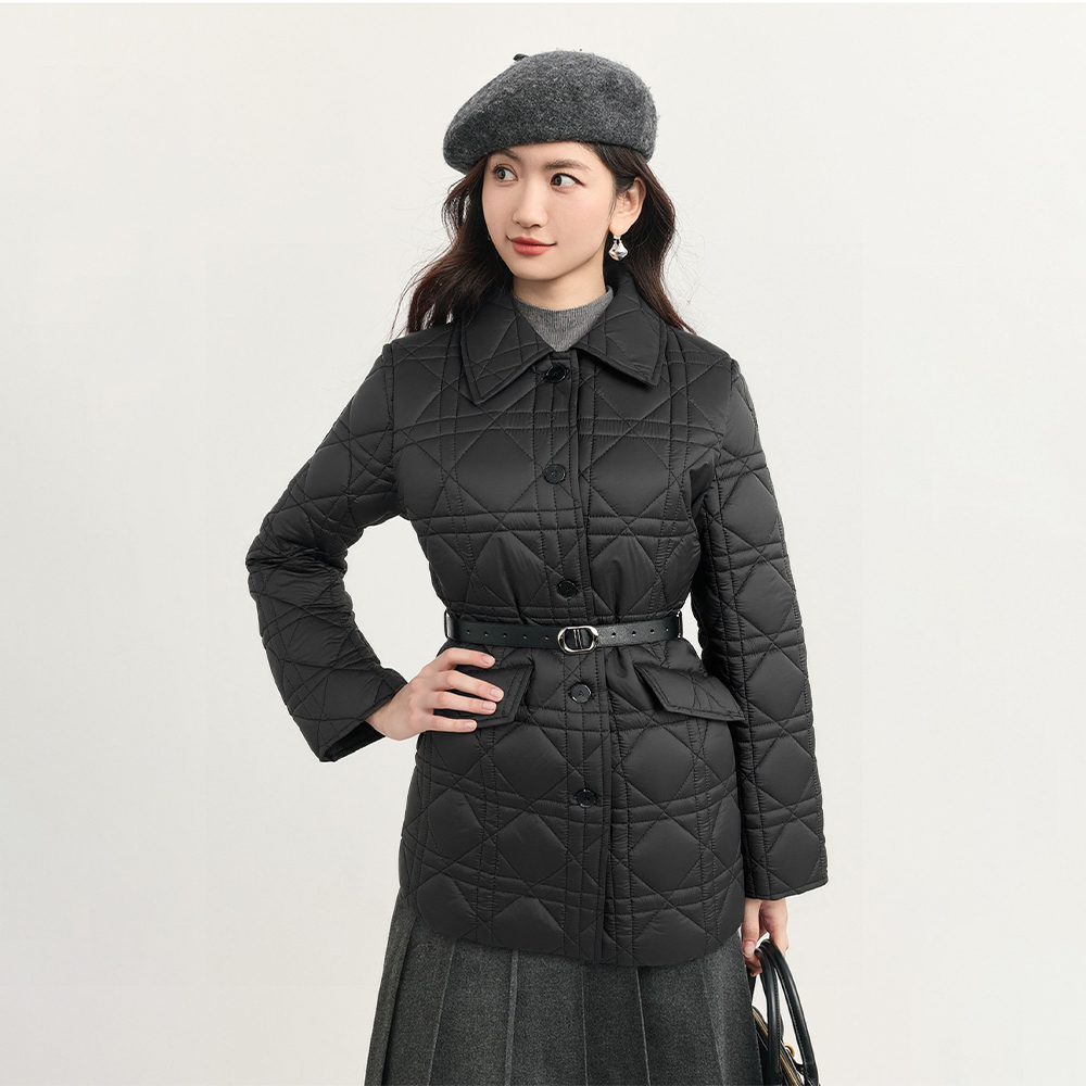 【巴黎秀场】洋气精致翻领藤格纹棉服外套353273