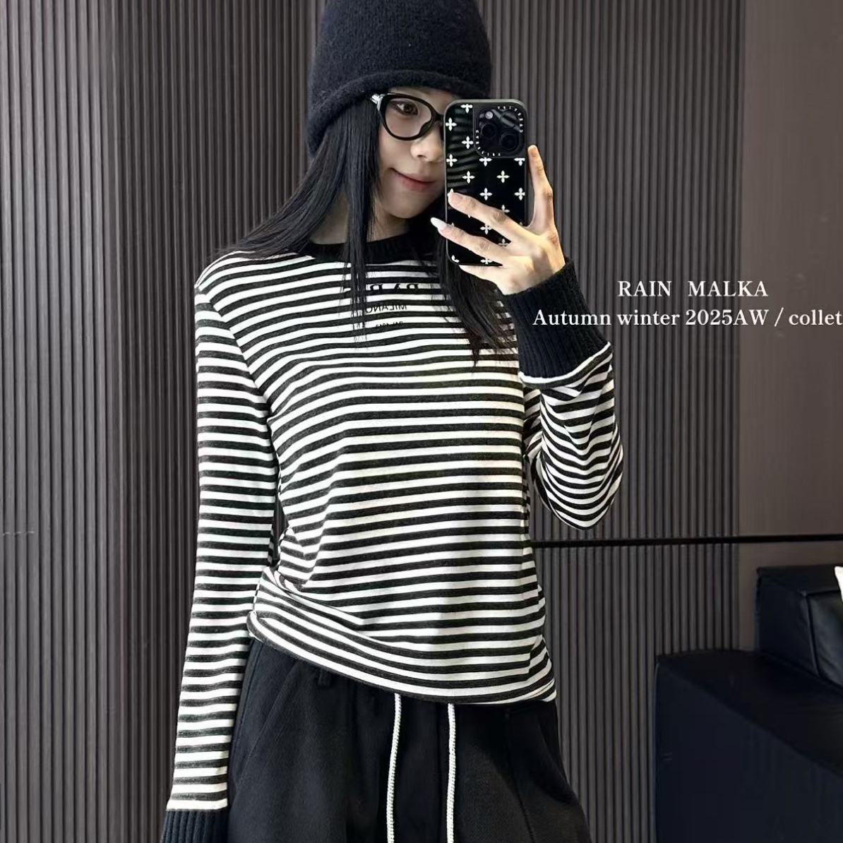 83276#秋冬新款条纹圆领针织袖口长袖T