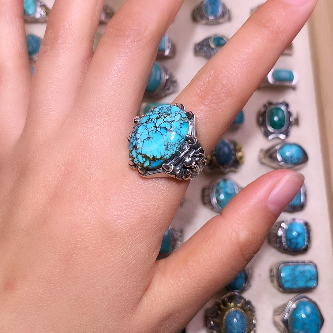 渔***子绿松石银S925镶嵌戒指