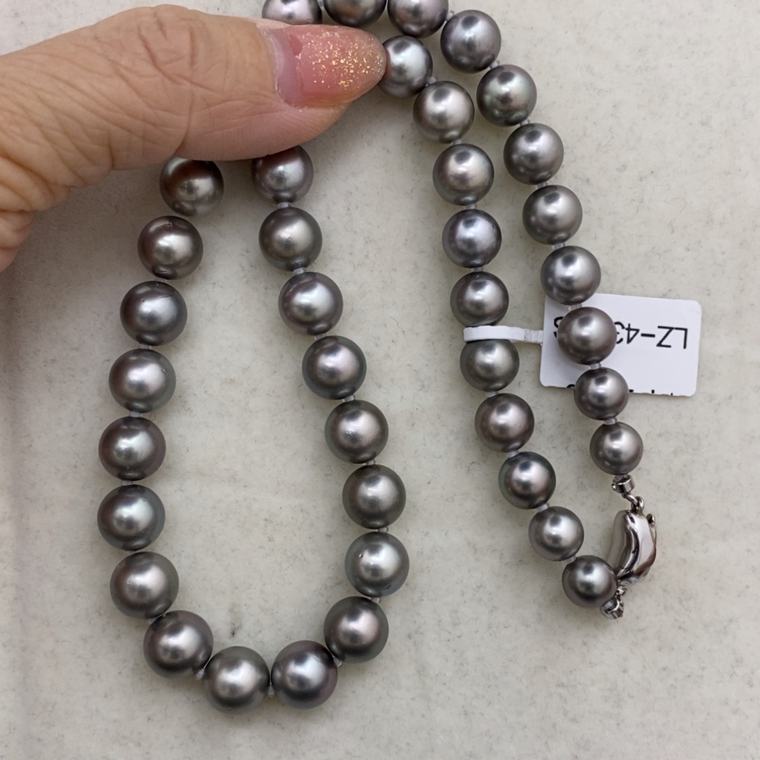 海水珍珠项链未镶嵌大溪地铂金灰8-10