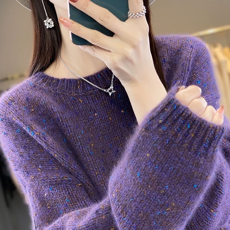 鄂尔多市纯100羊毛衫女2025秋冬慵懒风宽松遮肚子毛衣打底衫上衣