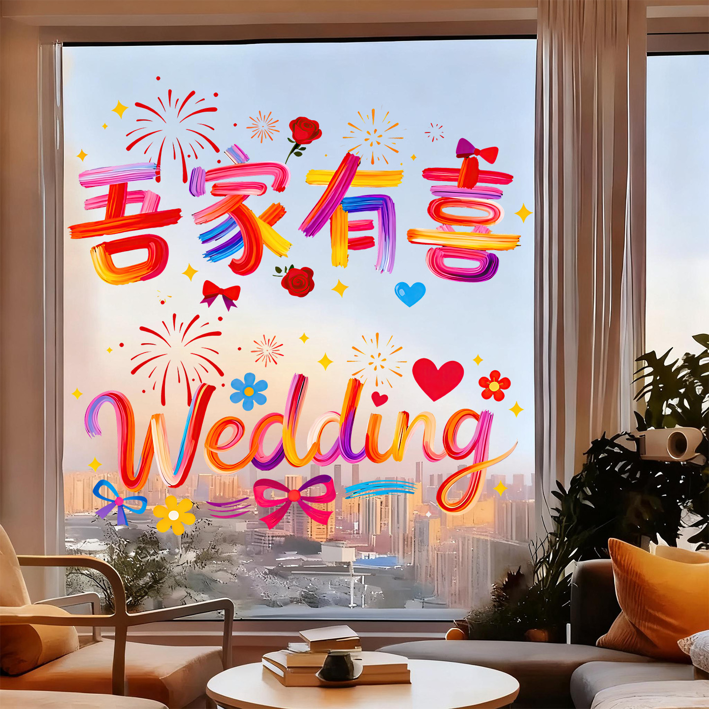 结婚多巴胺静电贴纸喜字婚房卧室窗户玻璃贴窗花布置婚礼装饰