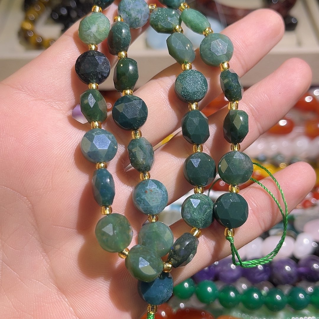 玛瑙/玉髓未镶嵌珠宝半成品印度绿玛瑙卡10mm