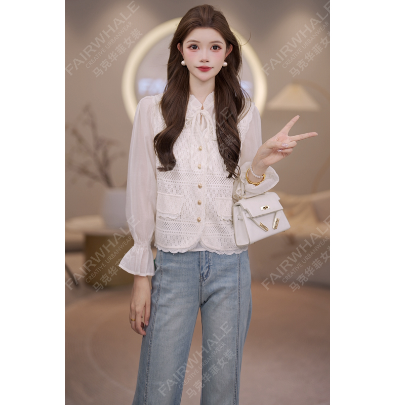 马克华菲女装秋季法式花边小香风直筒型马夹马甲时尚设计感气质 X