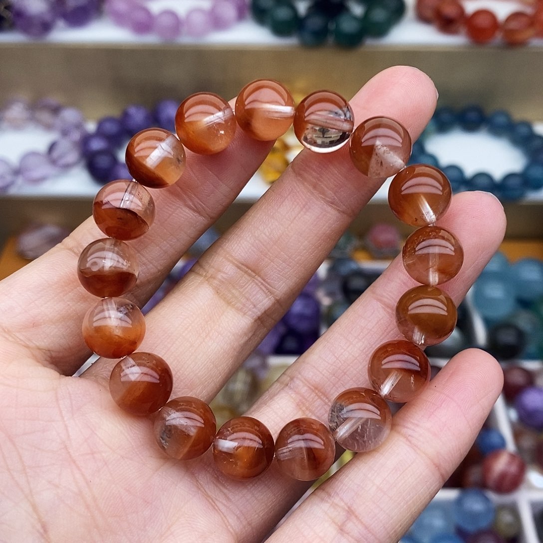 烟晶手链未镶嵌半盆红兔毛