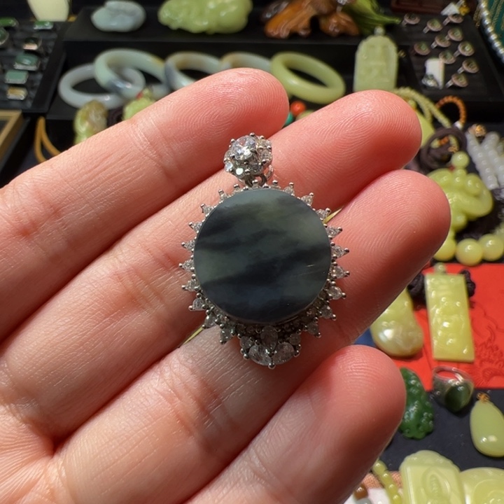 和田玉颈饰银S925镶嵌