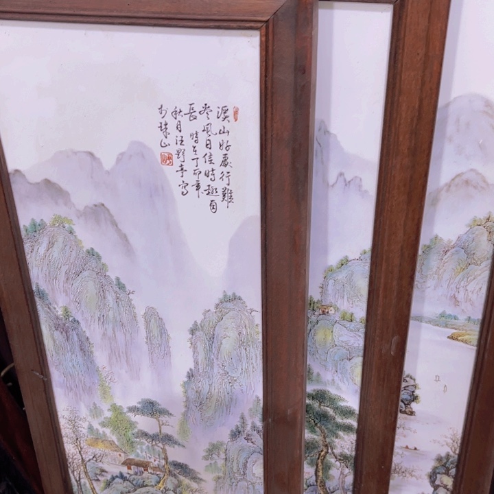 壶瓷板画紫砂壶四条屏