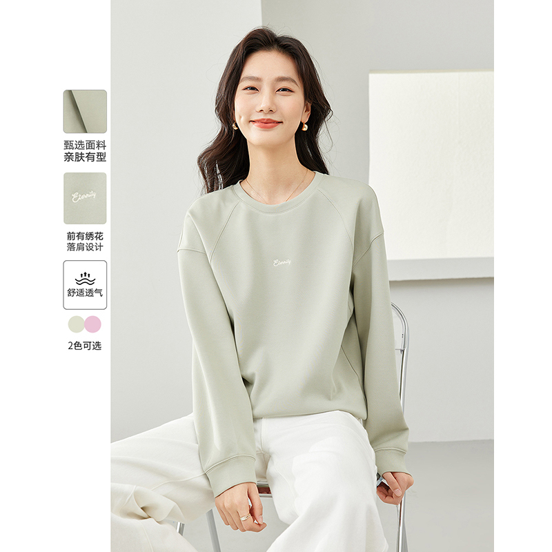 梵希蔓时尚绣花圆领卫衣女2025新款高级感简约百搭上衣M6556