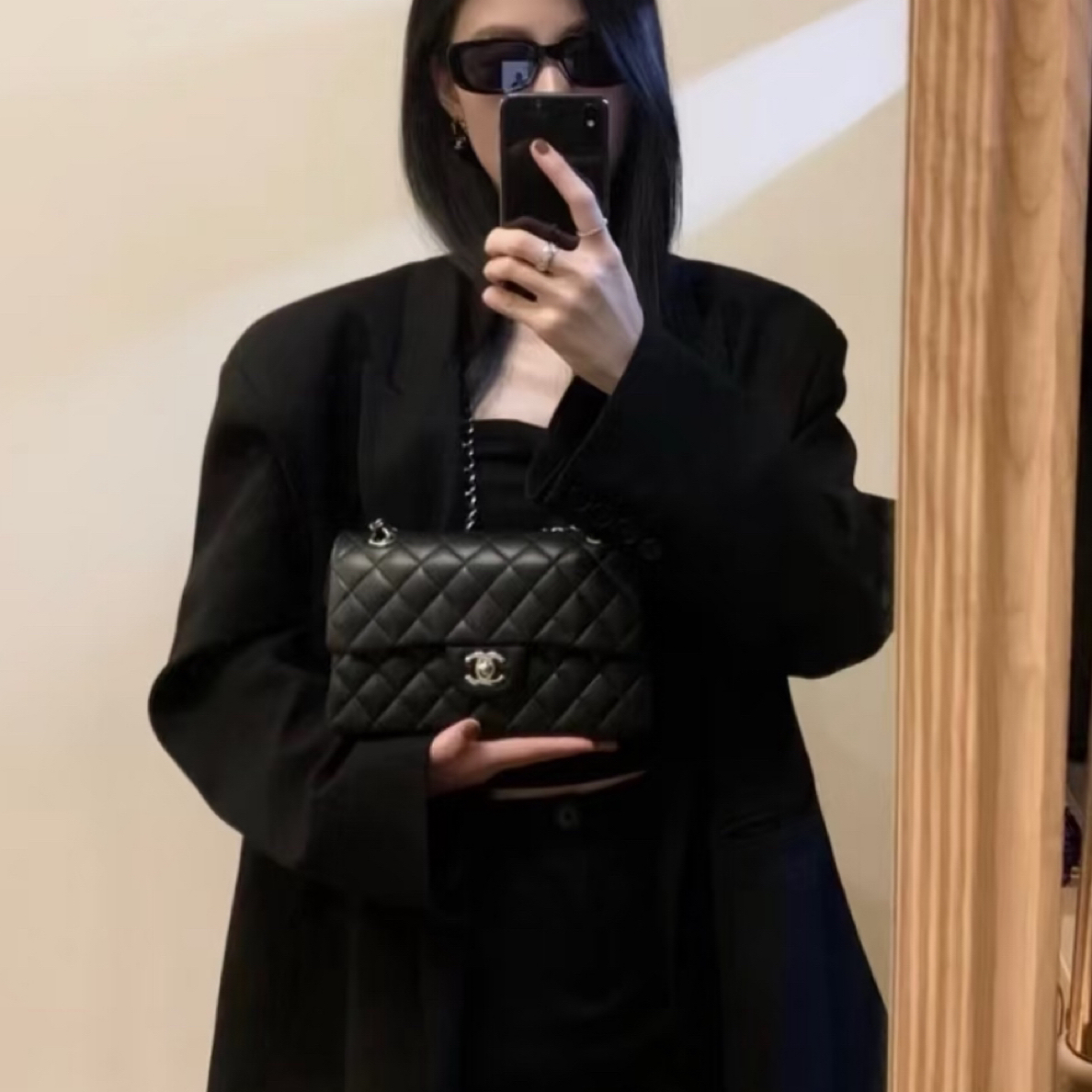 95新 Chanel/香奈儿 cf中号黑银羊/甄选