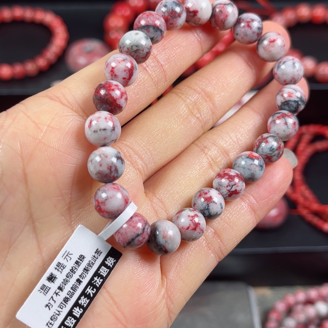 天然辰砂原石手串卡8+