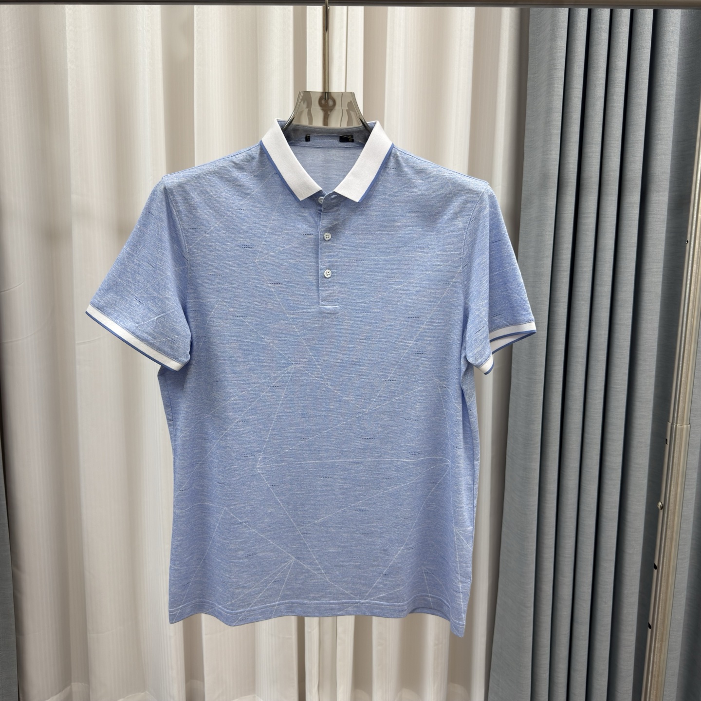 M2Q226A简约线条花纹丝光棉休闲含桑蚕丝纯色男polo衫柔软舒适